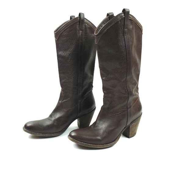Frye Shoes - Frye Brown Leather Chunky Heel Western Boots